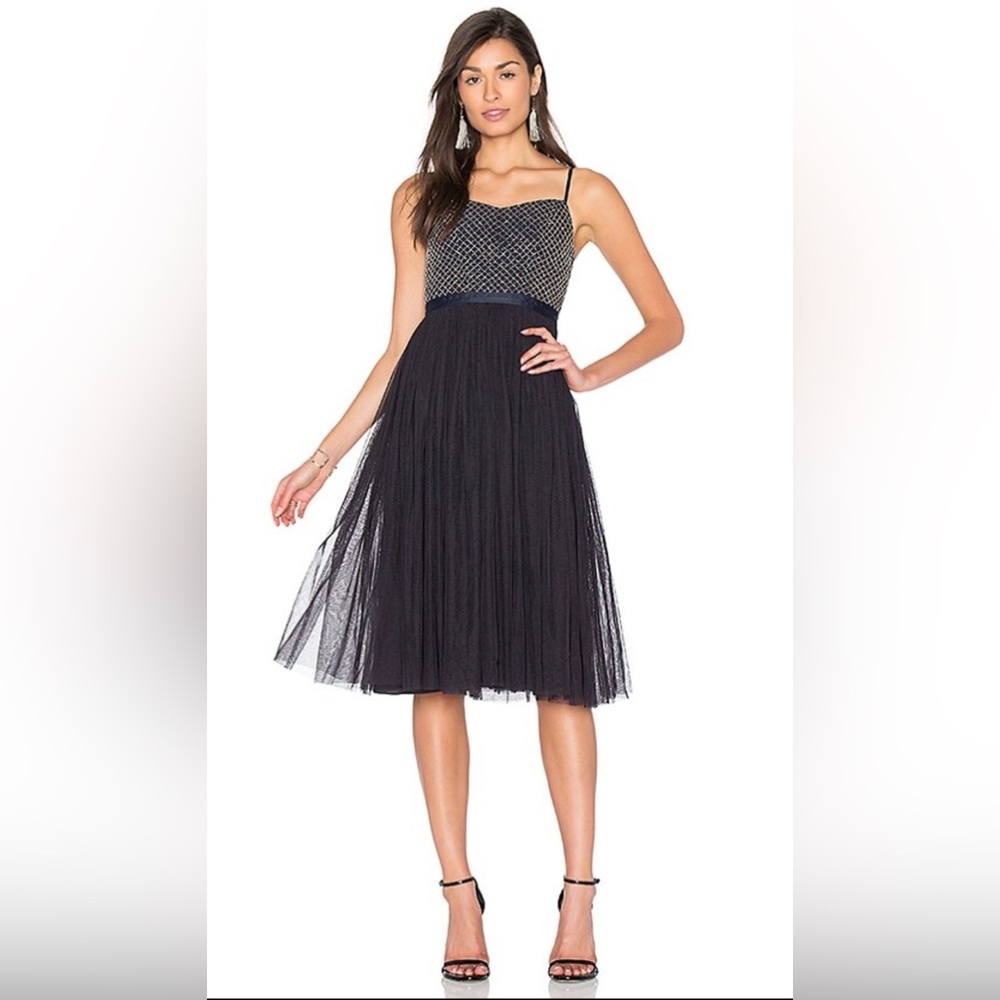 Elegant Nettle & Thread Coppelia Ballet Midi Dress, in Midnight (Navy Blue)
